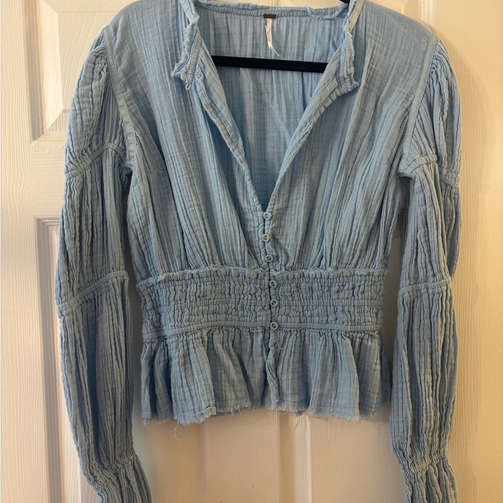 Free People Light Blue Smocked Women's Top